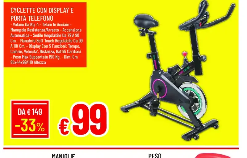 Cyclette con display e porta telefono