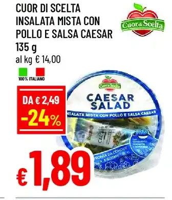 Cuori di scelta insalata mista con pollo e salsa Caesar