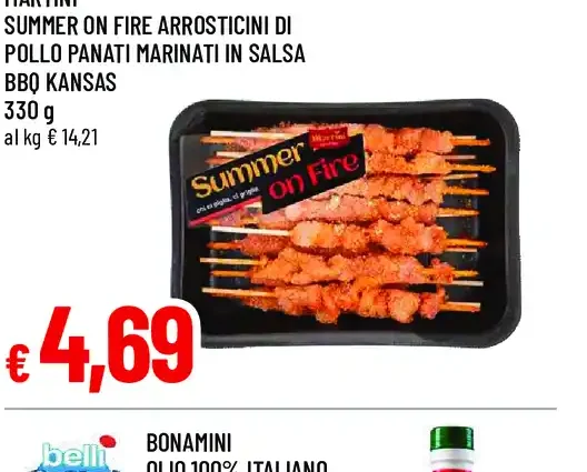 Martini Summer on Fire arrosticini di pollo panati marinati in salsa BBQ Kansas