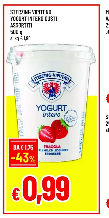 Sterzing Vipiteno yogurt intero gusti assortiti
