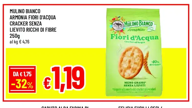 Mulino Bianco Armonia Fiori d'Acqua Cracker Senza Lievito Ricchi di Fibre