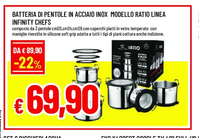 Batteria pentole in acciaio inox Infinity Chefs