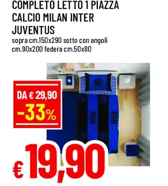 Completo letto 1 piazza calcio Milan Inter Juventus