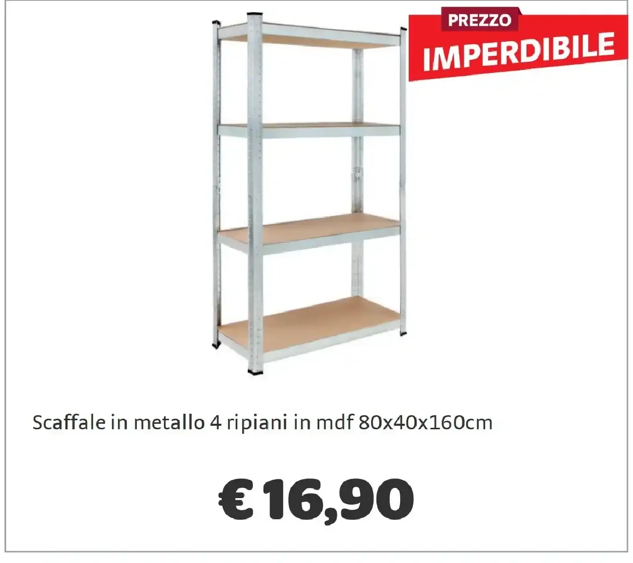 Scaffale in metallo 4 ripiani in MDF 80x40x160 cm