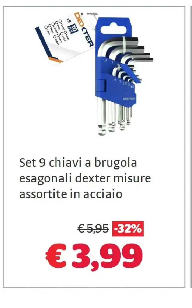 Set 9 chiavi a brugola esagonali Dexter