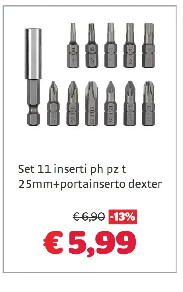 Set 11 inserti PH PZ T Dexter con portainserto