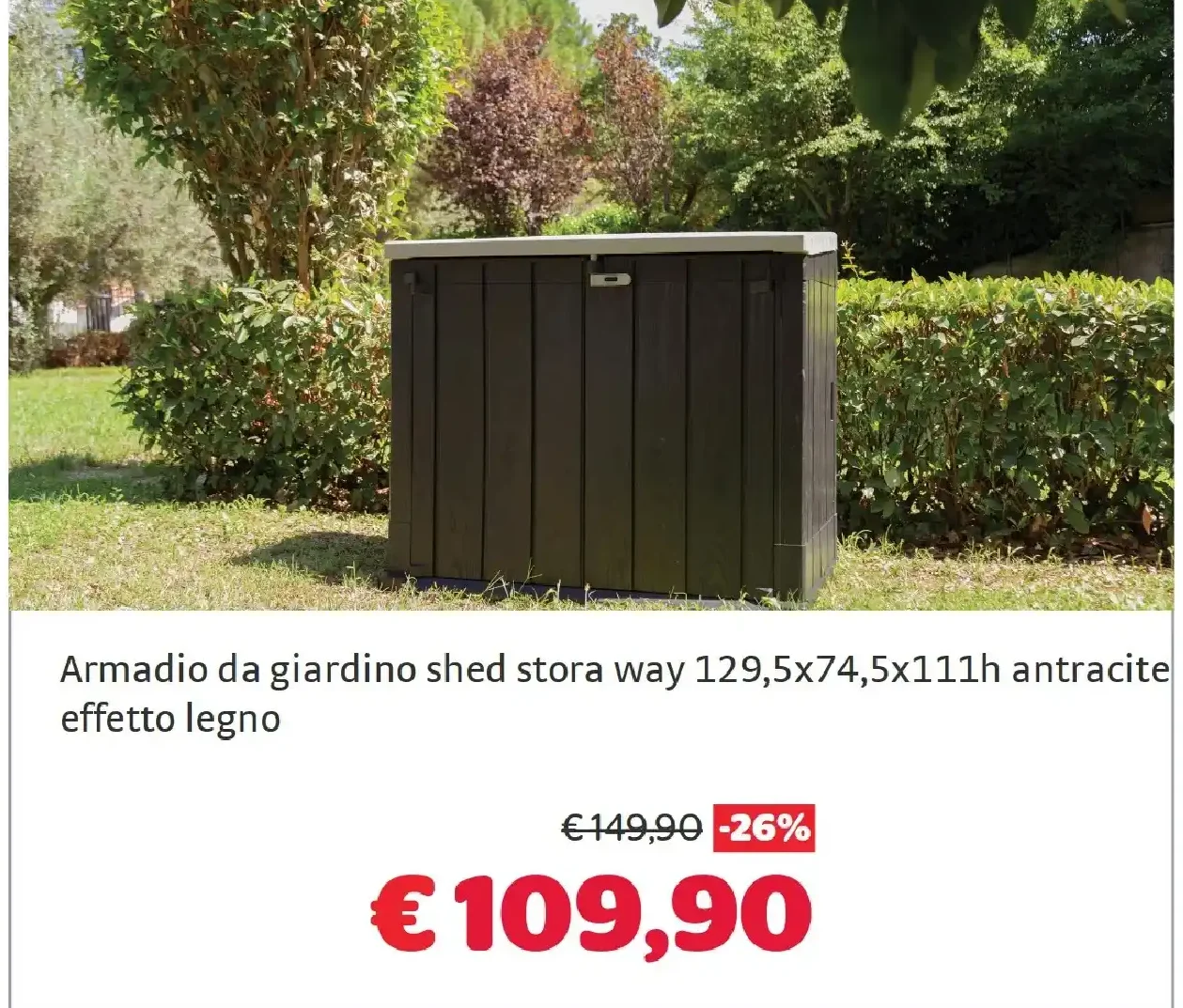 Armadio da giardino Shed Store Way 129,5x74,5x111h antracite effetto legno
