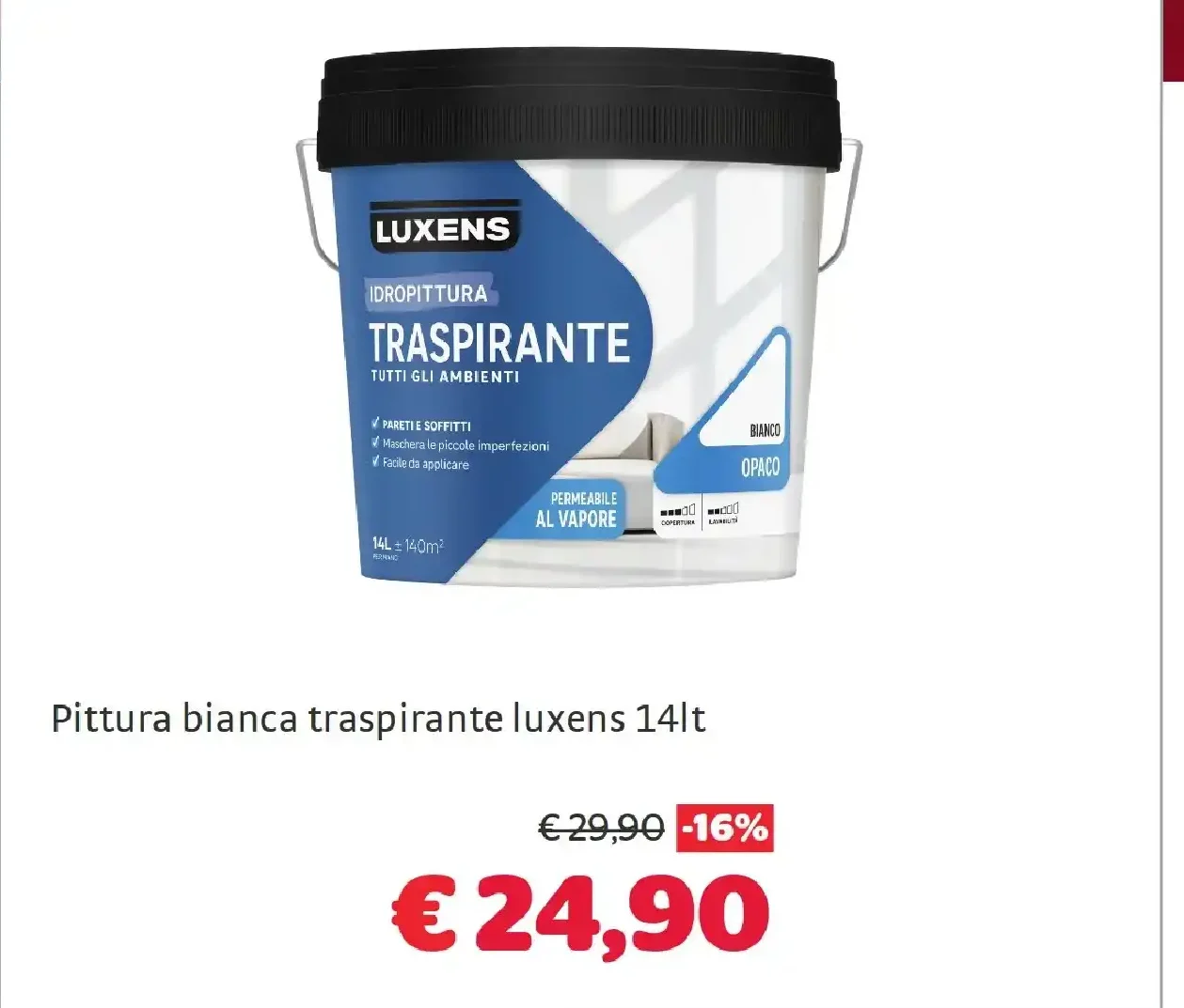 Pittura bianca traspirante Luxens 14 L