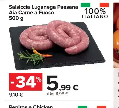 Salsiccia luganega paesana aia carne a fuoco