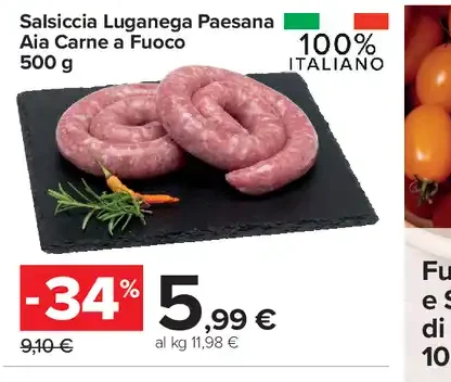 Salsiccia luganega paesana aia carne a fuoco
