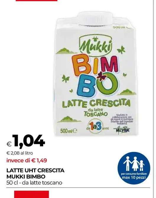 Latte UHT crescita Mukki Bimbo