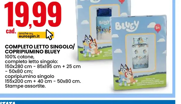 Completo letto singolo/copri piumino Bluey