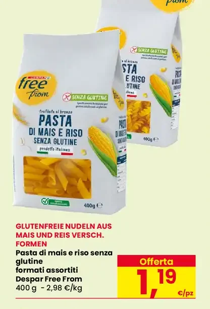 Pasta di mais e riso senza glutine