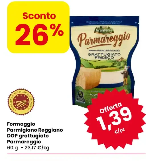 Formaggio Parmigiano Reggiano DOP grattugiato Parmareggio