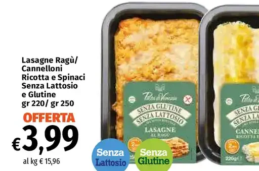 Lasagne e cannelloni senza lattosio e glutine