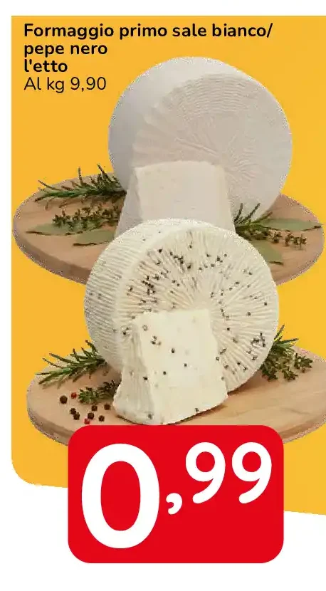 Formaggio primo sale bianco/pepe nero l'etto