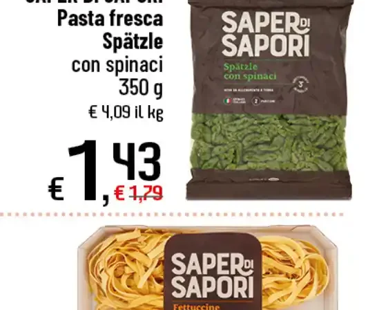 Pasta fresca spätzle con spinaci