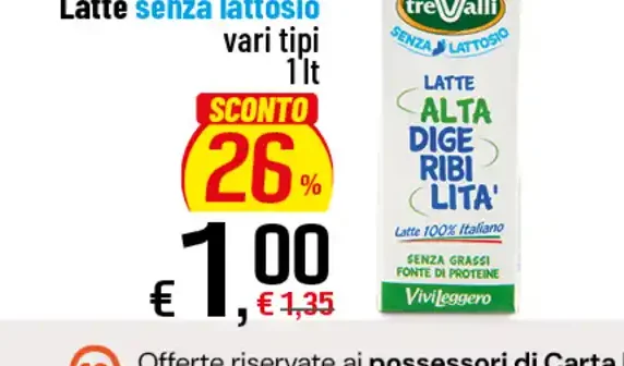 Latte senza lattosio vari tipi