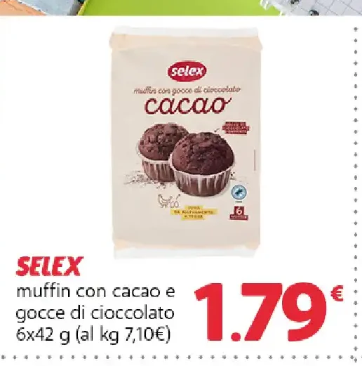 Muffin con cacao e gocce di cioccolato Selex
