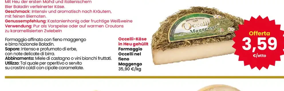 Formaggio Occelli nel fieno Maggengo