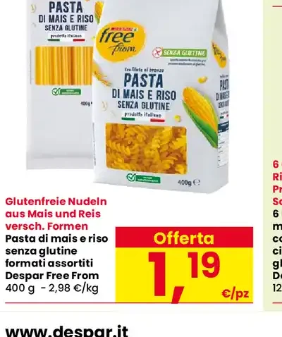 Pasta senza glutine mais e riso