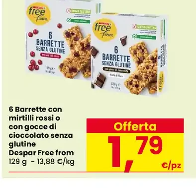 Barrette con mirtilli rossi e gocce di cioccolato senza glutine