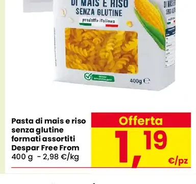 Pasta di mais e riso senza glutine
