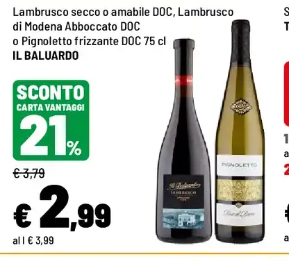 Lambrusco secco o amabile DOC, Lambrusco di Modena o Pignoletto frizzante DOC