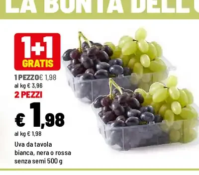 Uva da tavola bianca, nera o rossa senza semi 500 g