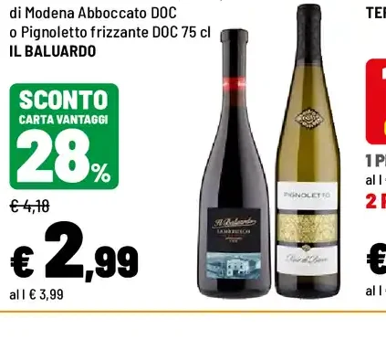 Lambrusco secco o amabile DOC, Lambrusco di Modena Abboccato DOC o Pignoletto frizzante DOC