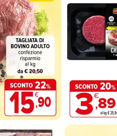Tagliata di bovino adulto