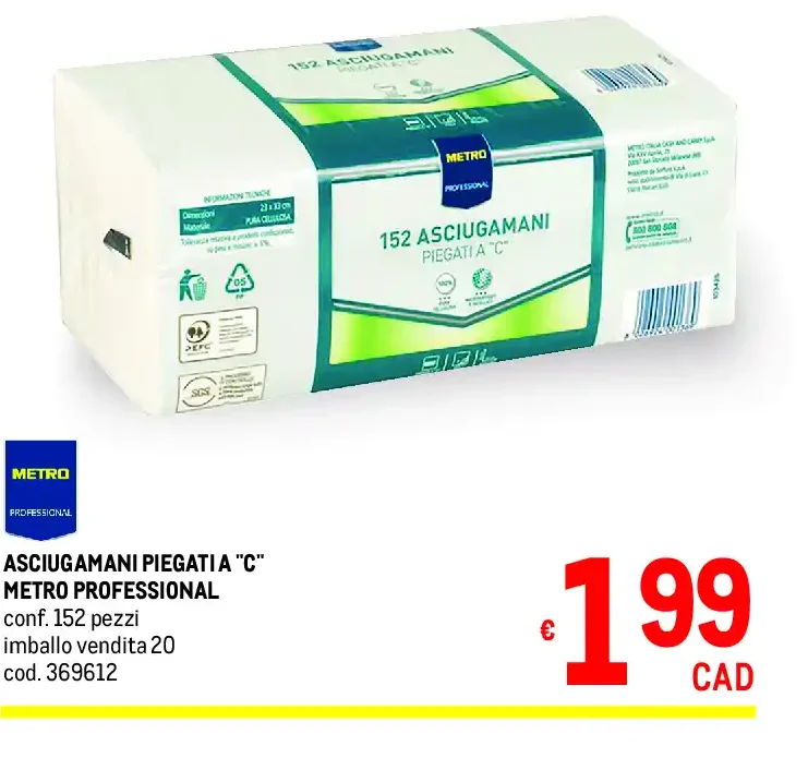 Asciugamani piegati C Metro Professional