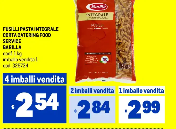 Fusilli pasta integrale corta catering food service Barilla