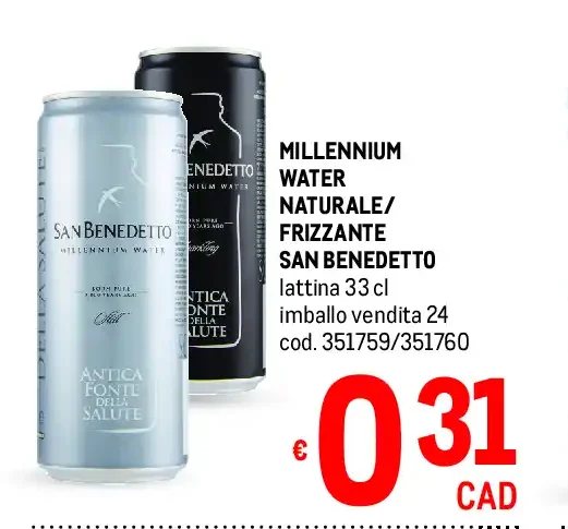 Millennium Water naturale/frizzante San Benedetto