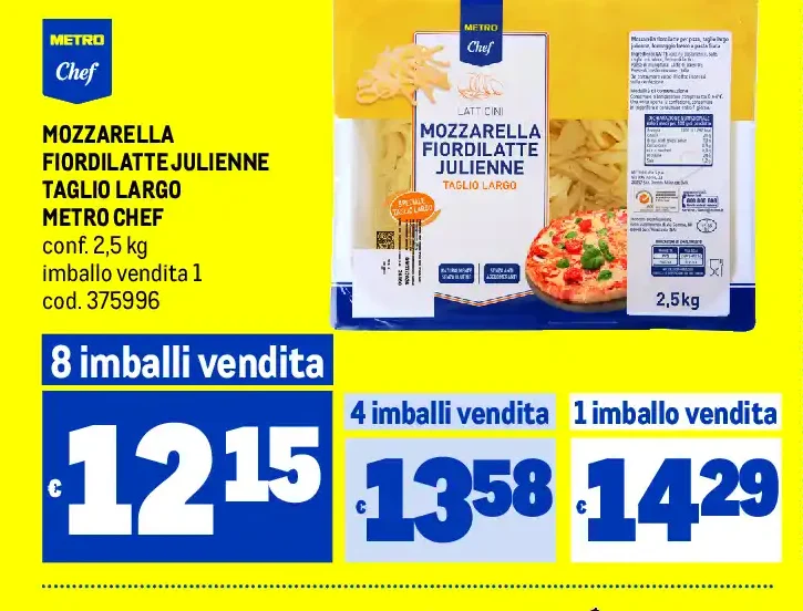 Mozzarella fiordilatte julienne taglio largo Metro Chef