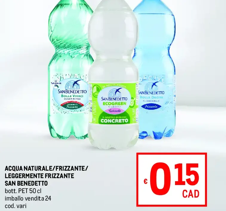 Acqua naturale/frizzante/leggermente frizzante San Benedetto