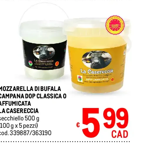 Mozzarella di bufala campana DOP classica o affumicata La Casereccia