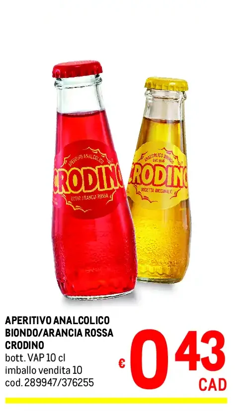 Aperitivo analcolico biondo/arancia rossa Crodino