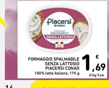 Formaggio spalmabile senza lattosio Piacersi Conad