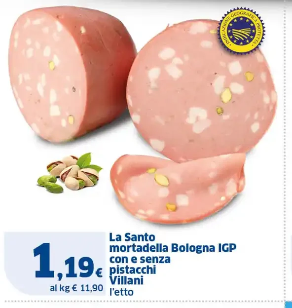 Mortadella Bologna IGP con e senza pistacchi Villani