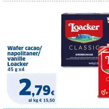 Wafer cacao/nocciole/nappoliferi/vanille Loacker