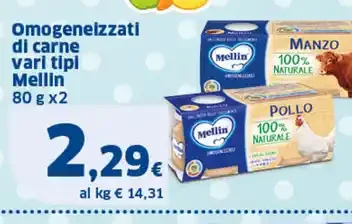 Omogeneizzati di carne vari tipi Mellin