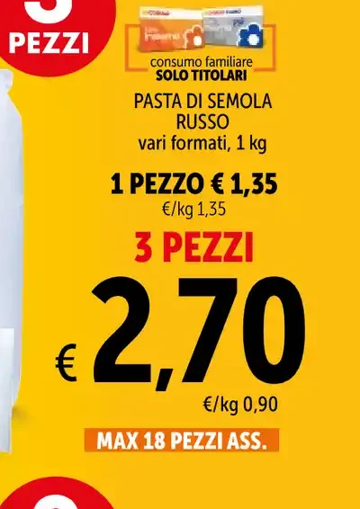 Pasta di semola Russo vari formati, 1 kg