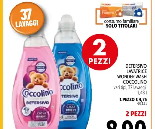 Detersivo lavatrice Wonder Wash Coccolino, 37 lavaggi