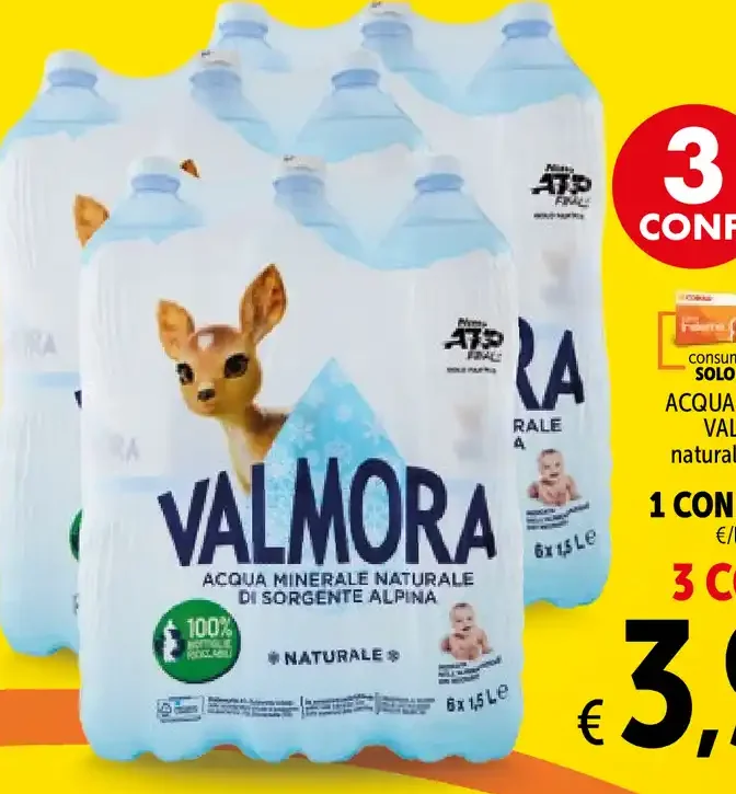 Acqua minerale Valmora naturale, 1,5 l x 6
