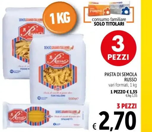 Pasta di semola Russo, vari formati, 1 kg