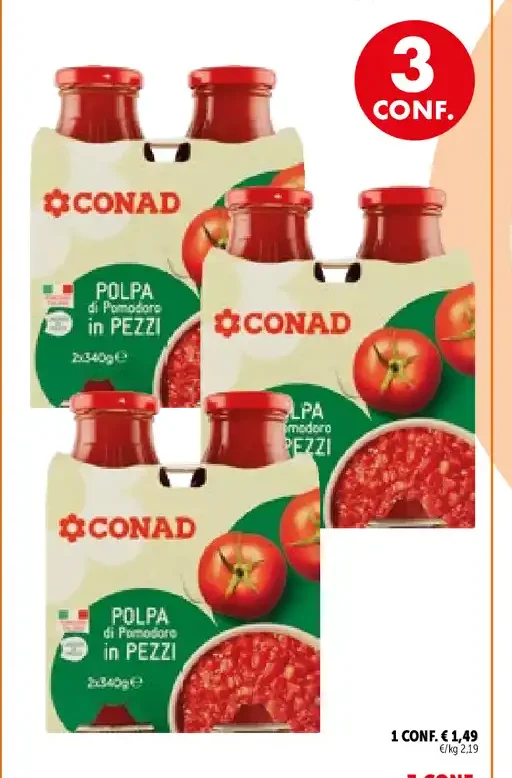 Polpa di pomodoro in pezzi Conad, 340 g x 2