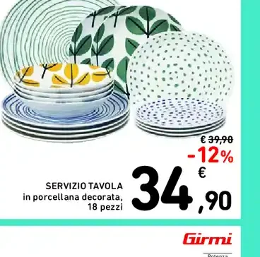 Servizio tavola in porcellana decorata