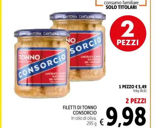 Filetti di tonno Consorcio in olio di oliva, 295 g