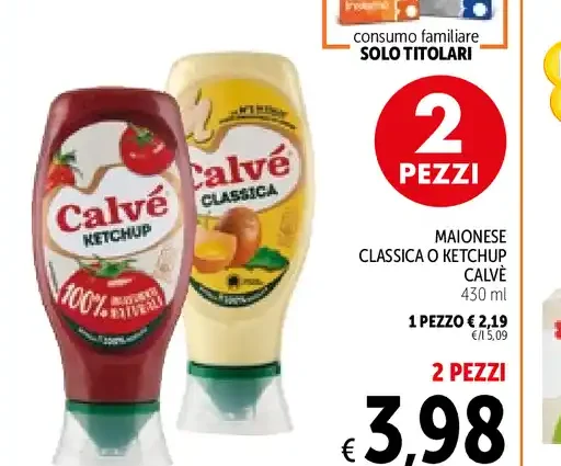 Maionese classica o ketchup Calvé, 430 ml